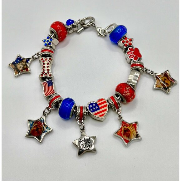 Willabee & Ward Yorkie Dog Lover Charm Bracelet July Base Metal America 4th USA - Picture 1 of 5